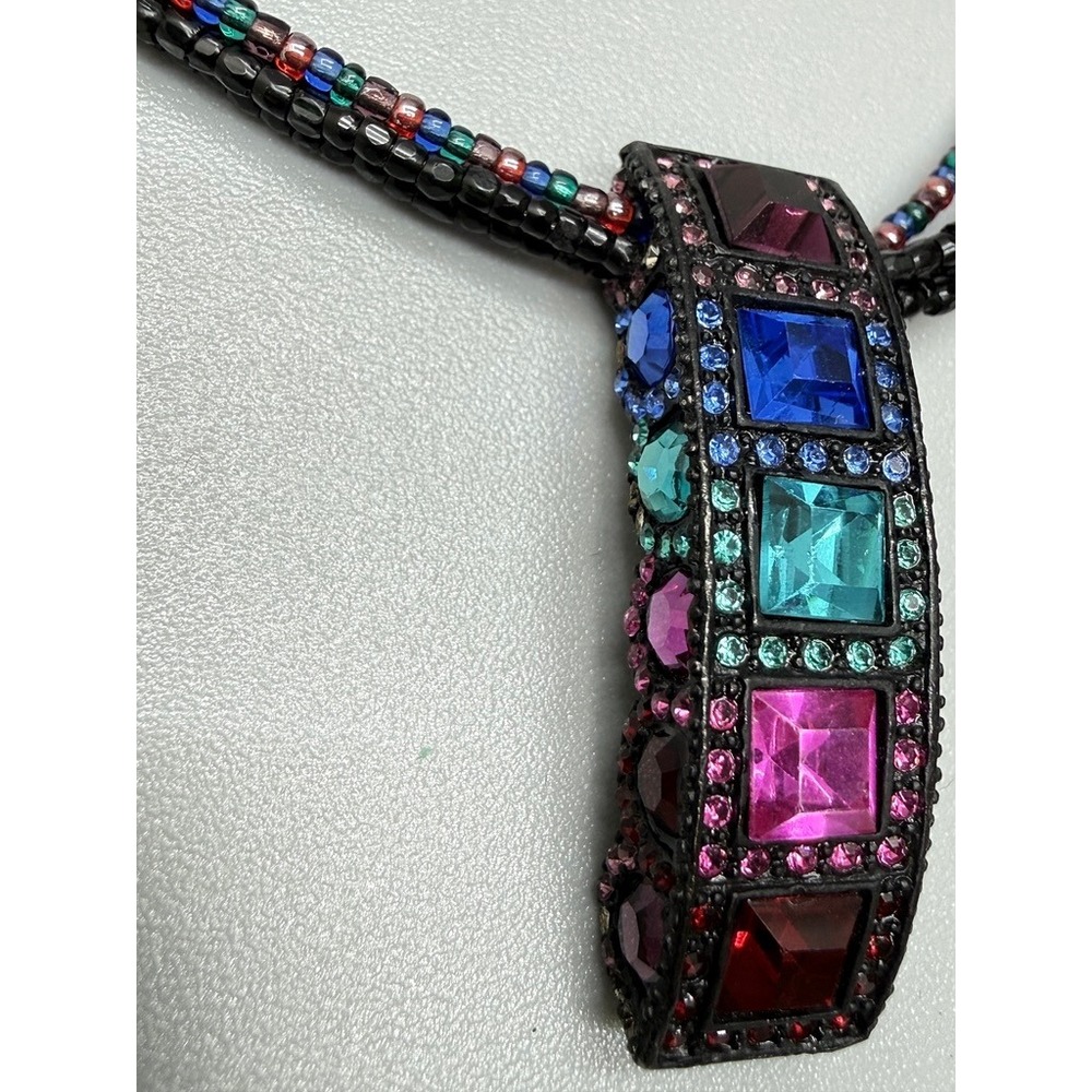 Chicos Colorful Beaded Rhinestone Choker Necklace 16" Fun Vibrant Statement READ